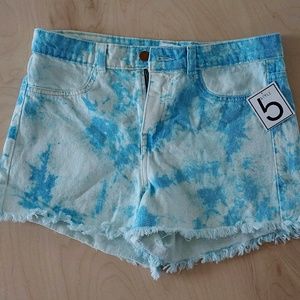 Blue tie die shorts